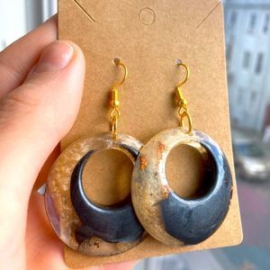 Large black & gold dangling hoop earrings